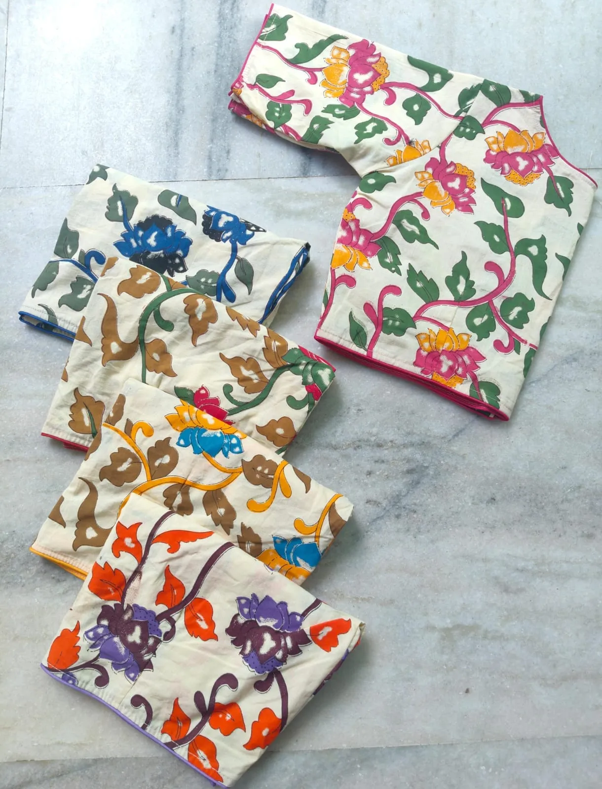 Pure Cotton Pen Kalamkari Boat Neck Blouse - Hand Painted Floral Readymade Saree Blouse