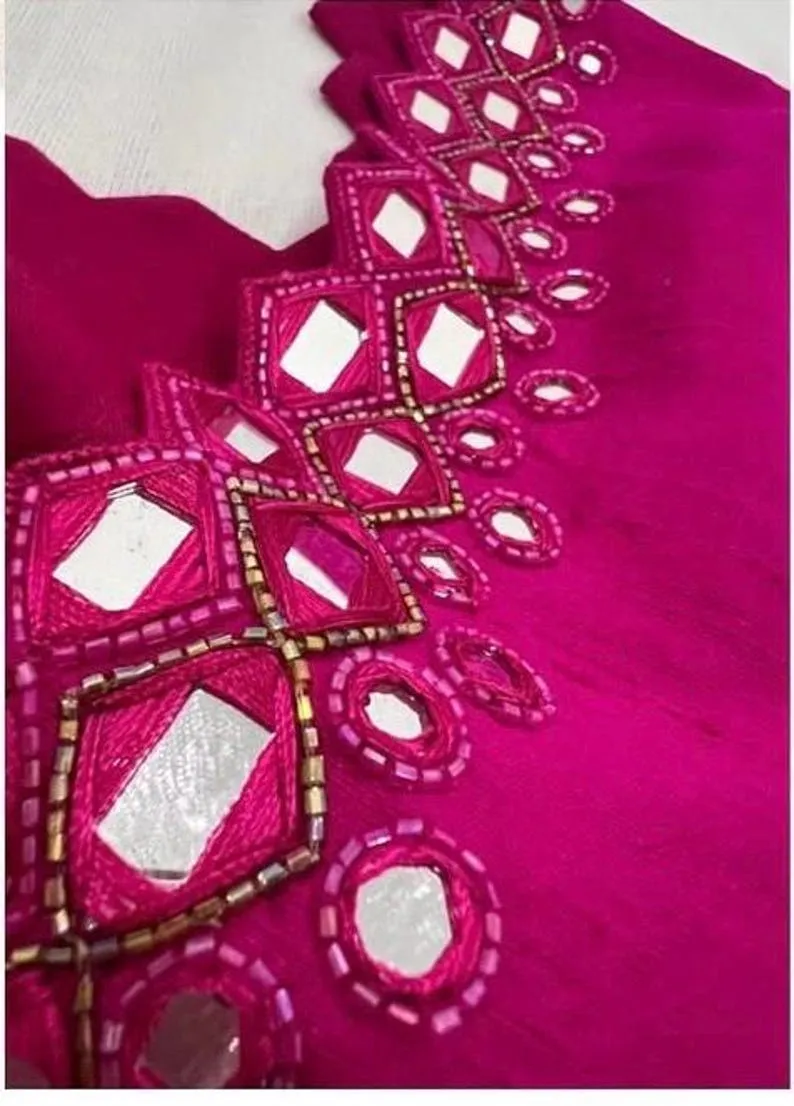 Rani Pink Designer Blouse with Intricate Mirror Work