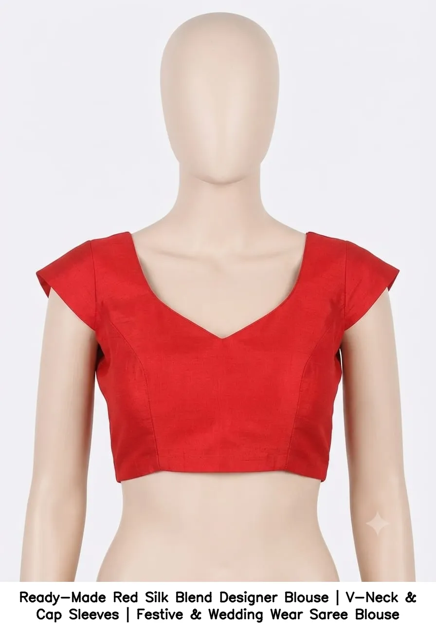 Ready-Made Red Silk Blend Designer Blouse | V-Neck & Cap Sleeves | Festive & Wedding Wear Saree Blouse 6