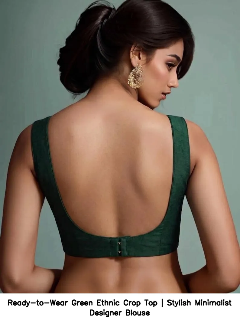 Ready-to-Wear Green Ethnic Crop Top | Stylish Minimalist Designer Blouse 2