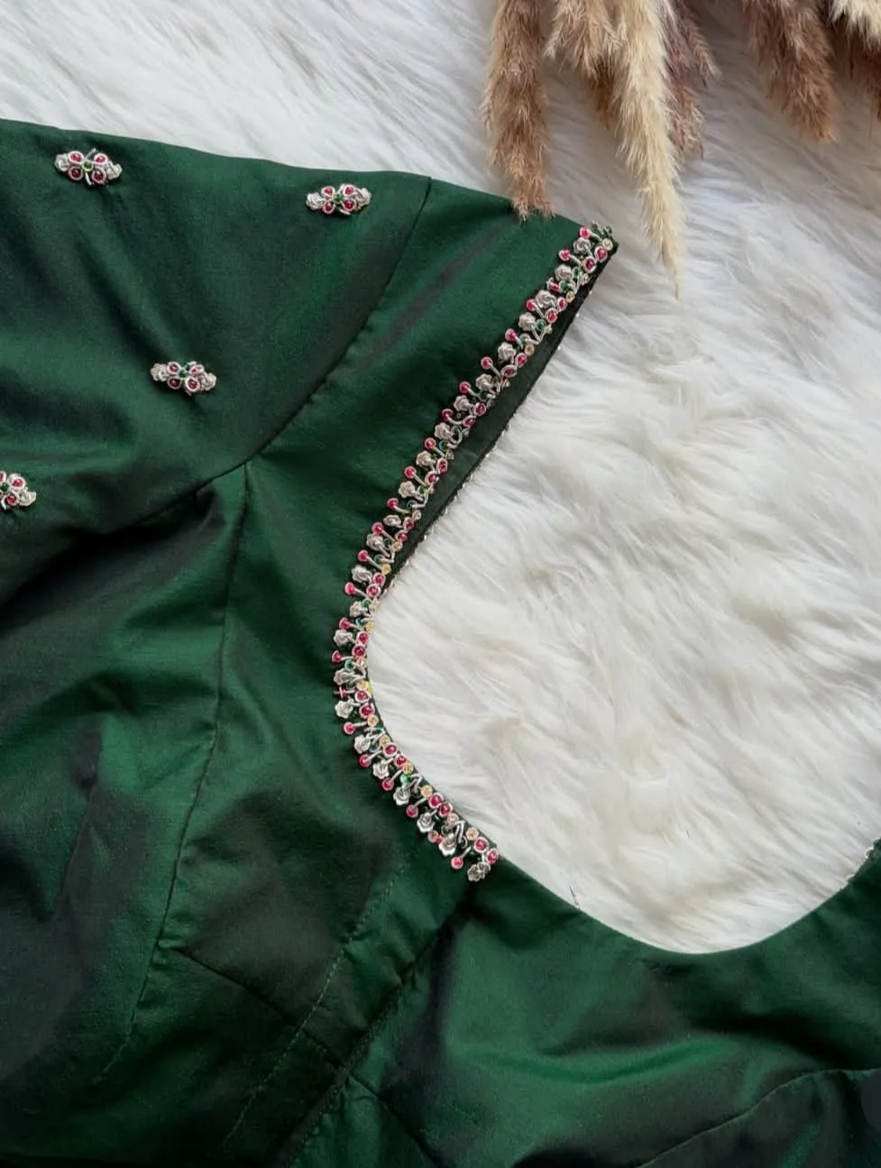 Ready-to-Wear Green Silk Blouse | Intricate Handwork Festive Collection