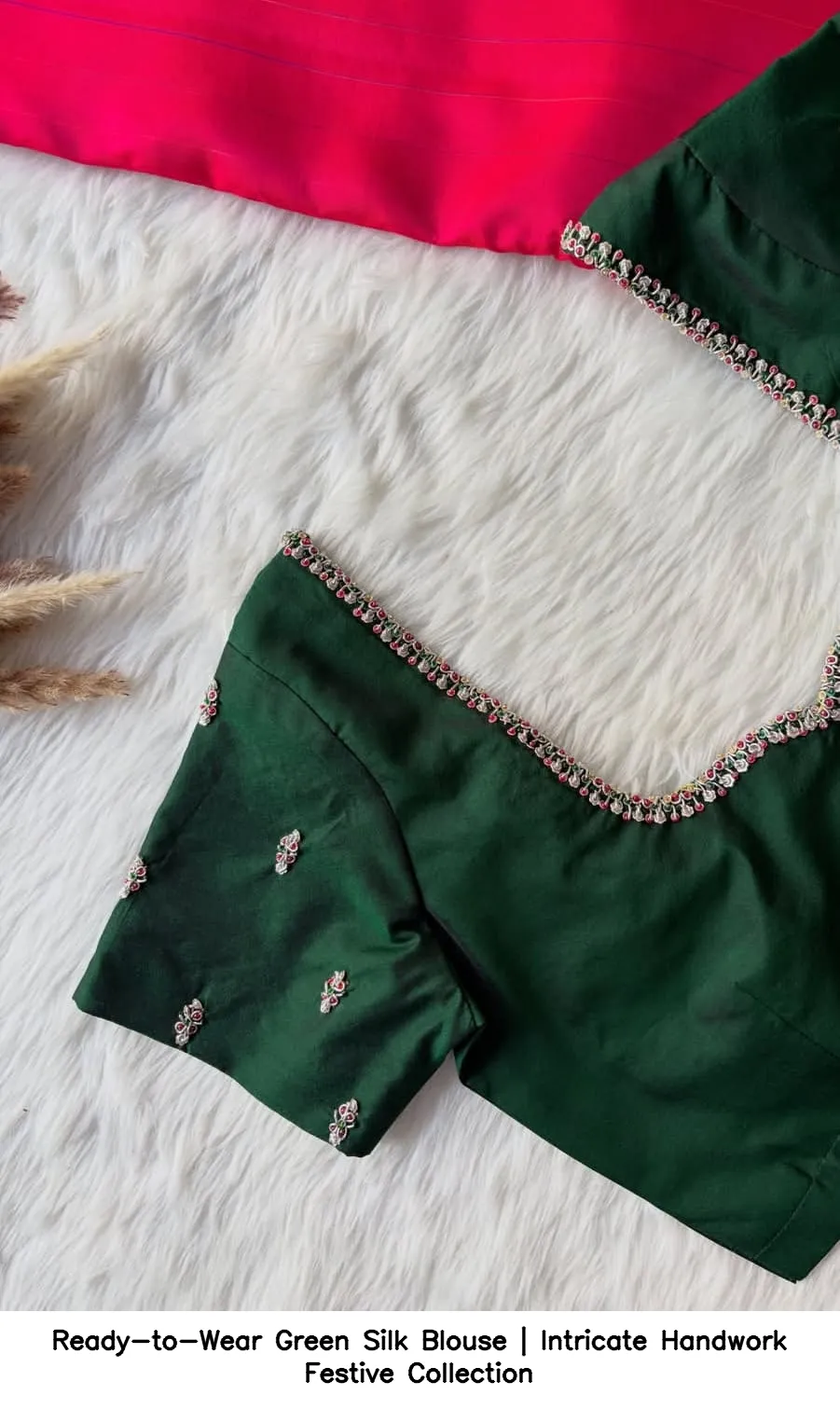 Ready-to-Wear Green Silk Blouse | Intricate Handwork Festive Collection 2