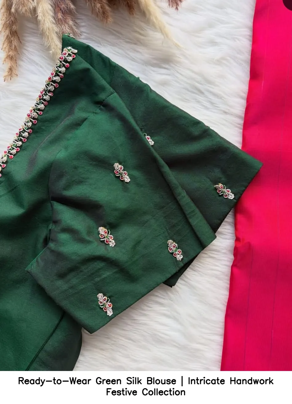 Ready-to-Wear Green Silk Blouse | Intricate Handwork Festive Collection 3