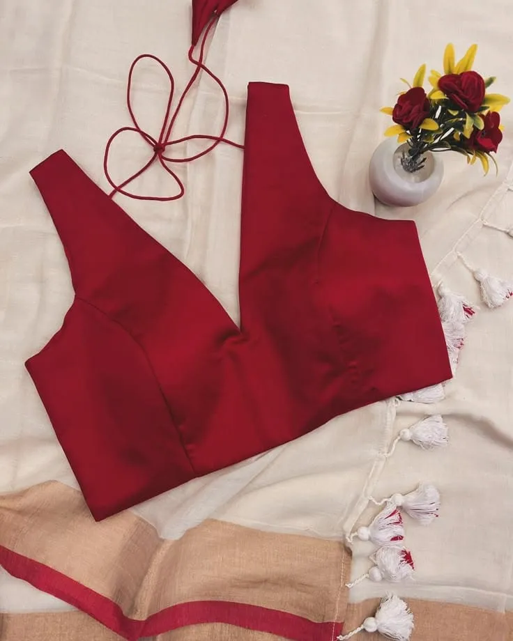 Ready-to-Wear Maroon V-Neck Blouse | Party Wear Ethnic Top 1