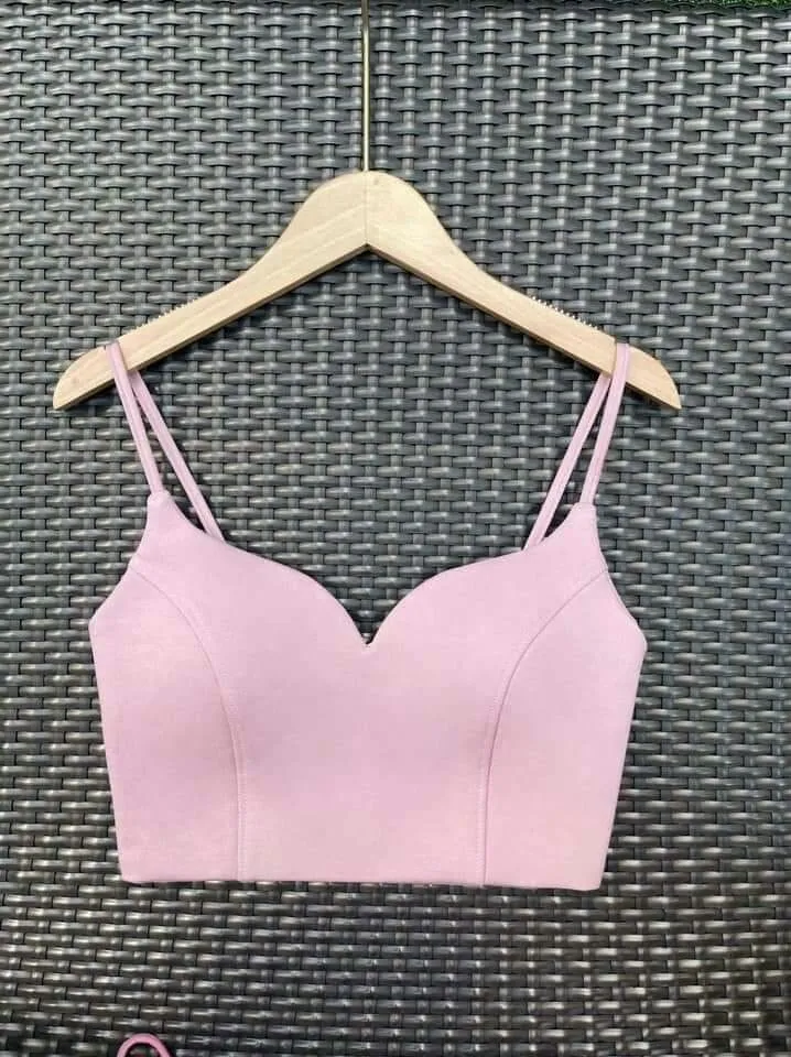 Ready-to-Wear Pastel Pink Raw Silk Blouse with Thin Straps 1