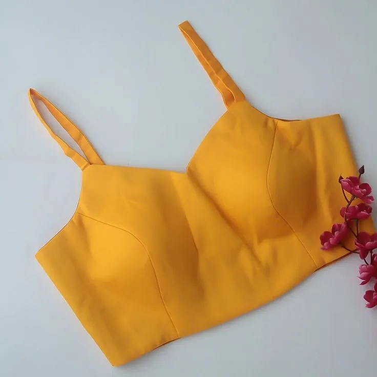 Ready-to-Wear Yellow Raw Silk Blouse with Thin Straps 1
