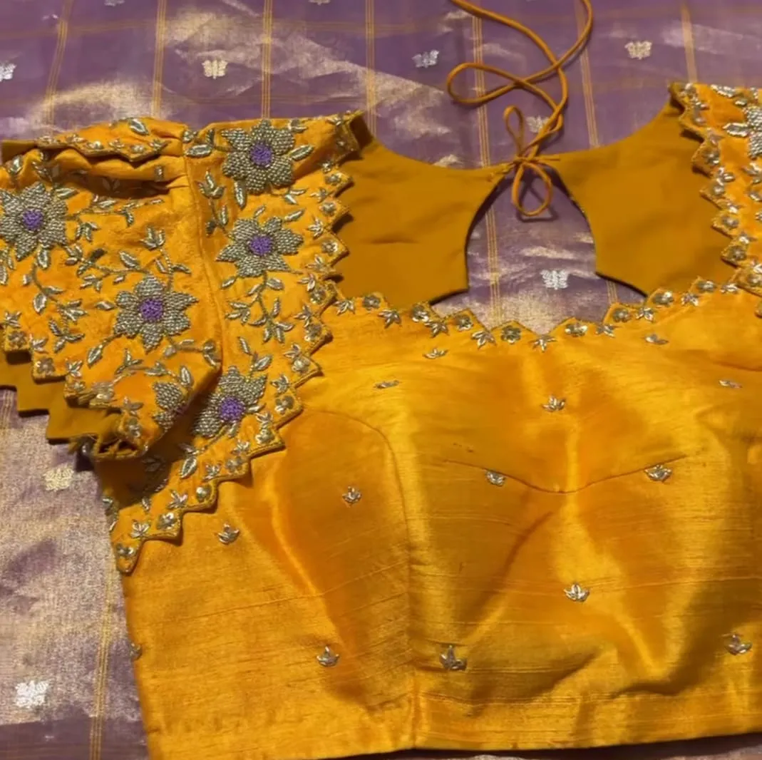 Ready-to-Wear Yellow Silk Blouse | Intricate Floral Embroidery Collection