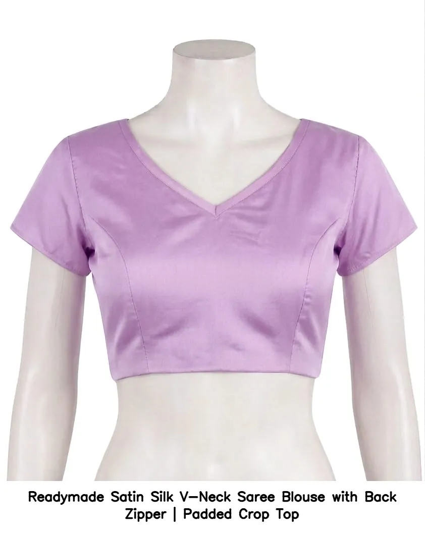 Readymade Satin Silk V-Neck Saree Blouse with Back Zipper | Padded Crop Top 2