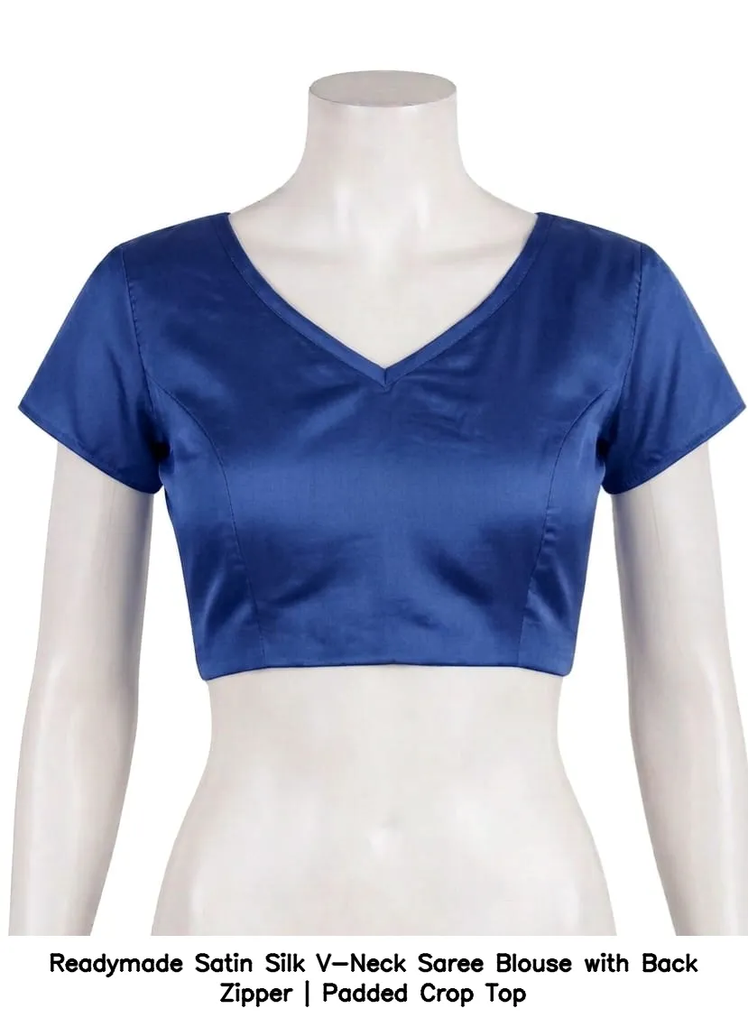 Readymade Satin Silk V-Neck Saree Blouse with Back Zipper | Padded Crop Top 3