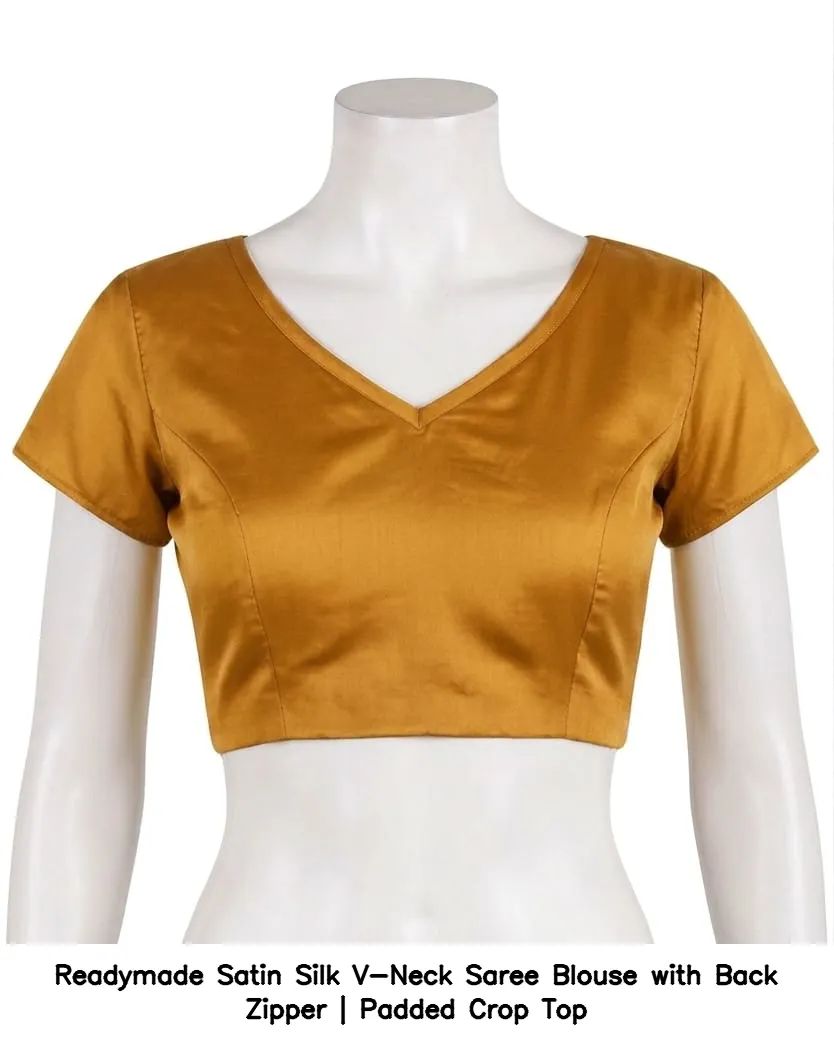 Readymade Satin Silk V-Neck Saree Blouse with Back Zipper | Padded Crop Top 5