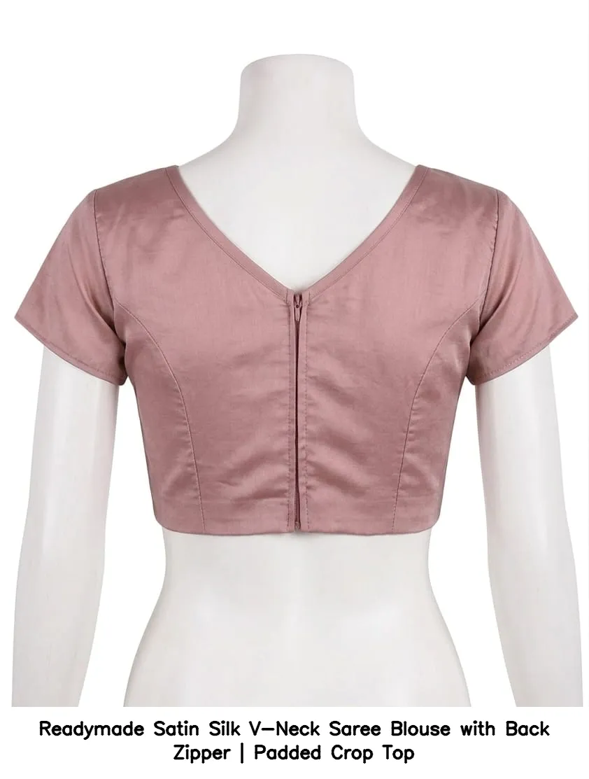 Readymade Satin Silk V-Neck Saree Blouse with Back Zipper | Padded Crop Top 6