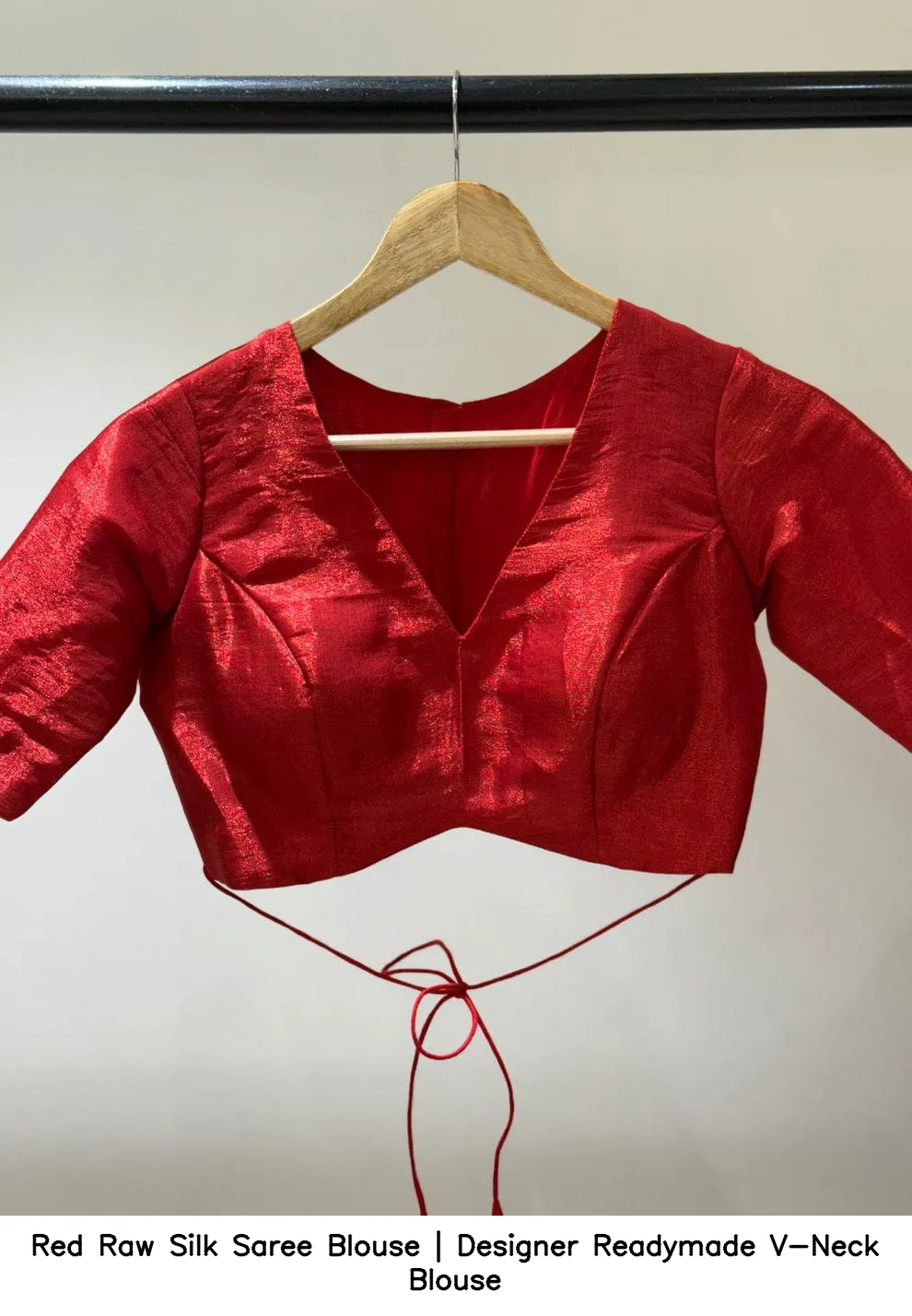 Red Raw Silk Saree Blouse | Designer Readymade V-Neck Blouse 2