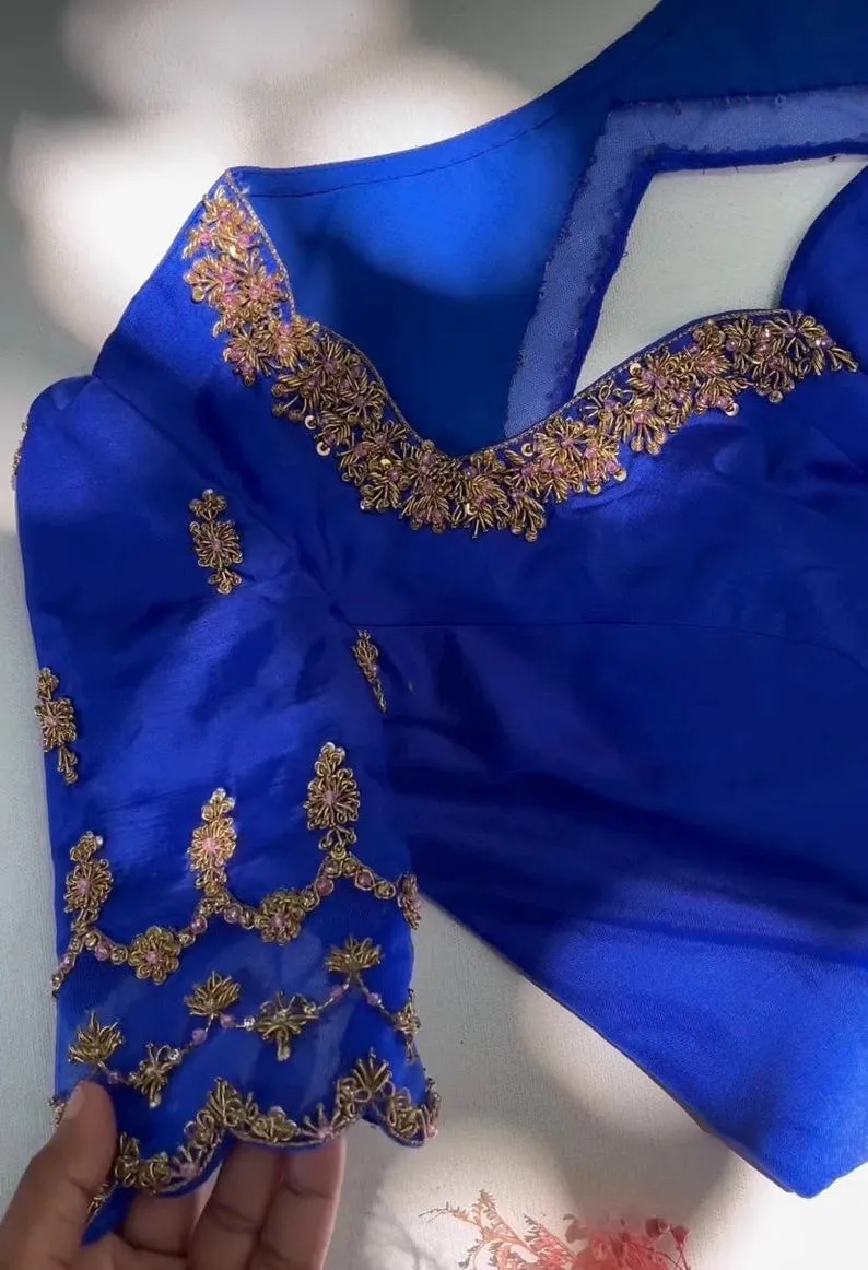 Royal Blue Designer Blouse | Heavy Hand-Embroidered Zardosi Work | Elegant Bridal & Festive Ethnic Wear
