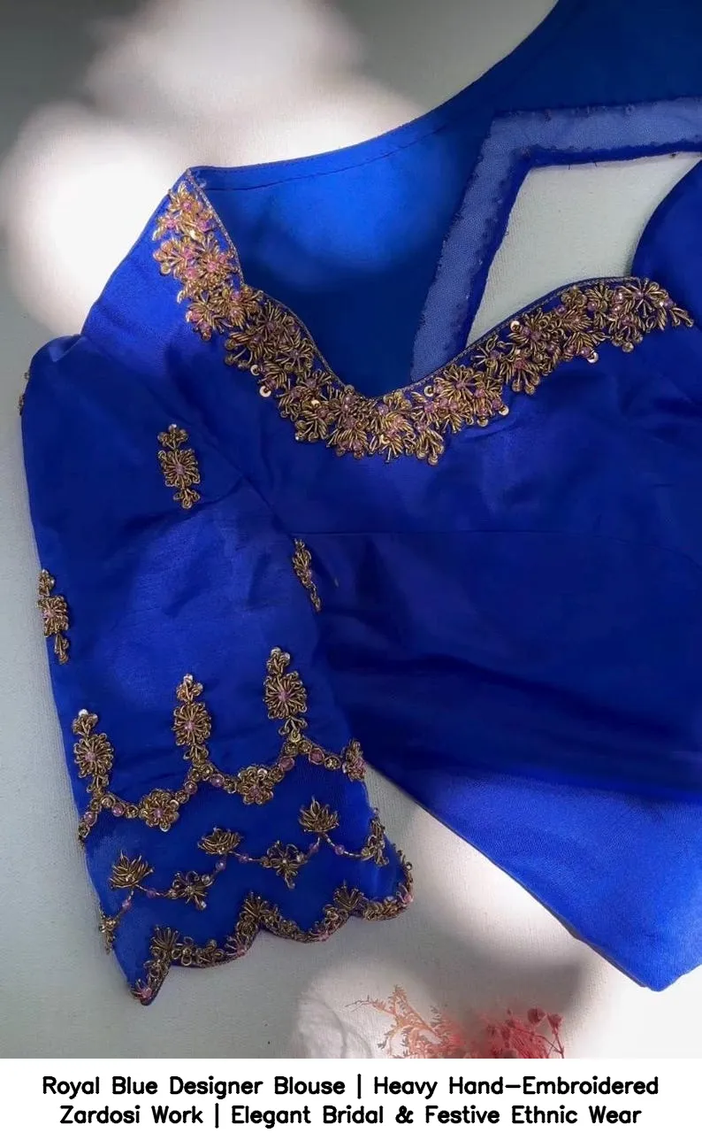 Royal Blue Designer Blouse | Heavy Hand-Embroidered Zardosi Work | Elegant Bridal & Festive Ethnic Wear 2