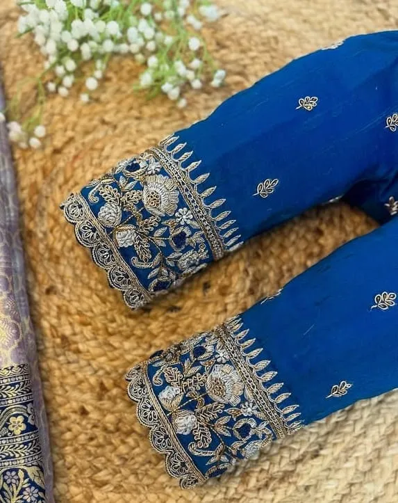 Royal Blue Maggam Work Saree Blouse - Designer Cut-Out Back Neck Design