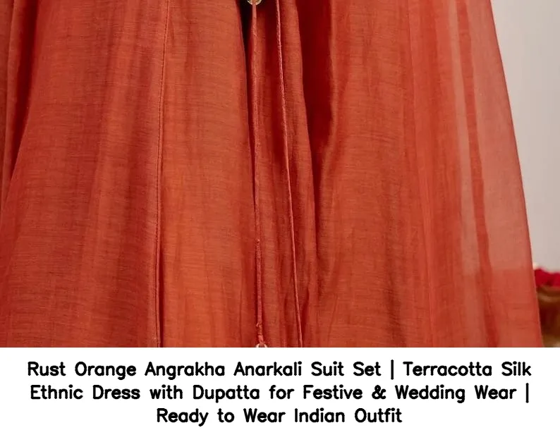 Rust Orange Angrakha Anarkali Suit Set | Terracotta Silk Ethnic Dress with Dupatta for Festive & Wedding Wear | Ready to Wear Indian Outfit 4
