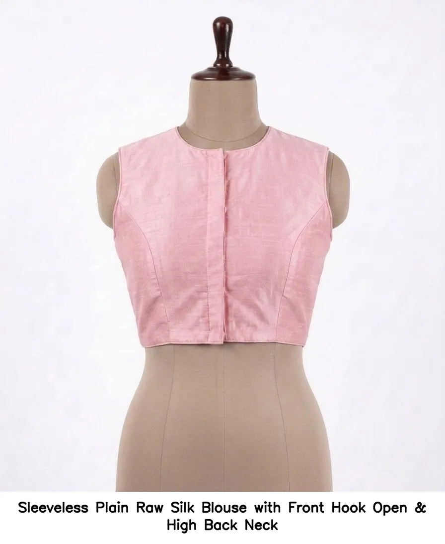 Sleeveless Plain Raw Silk Blouse with Front Hook Open & High Back Neck 3