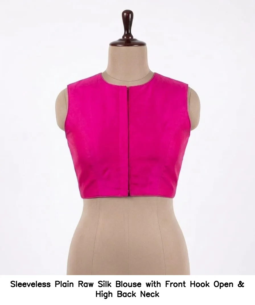 Sleeveless Plain Raw Silk Blouse with Front Hook Open & High Back Neck 7