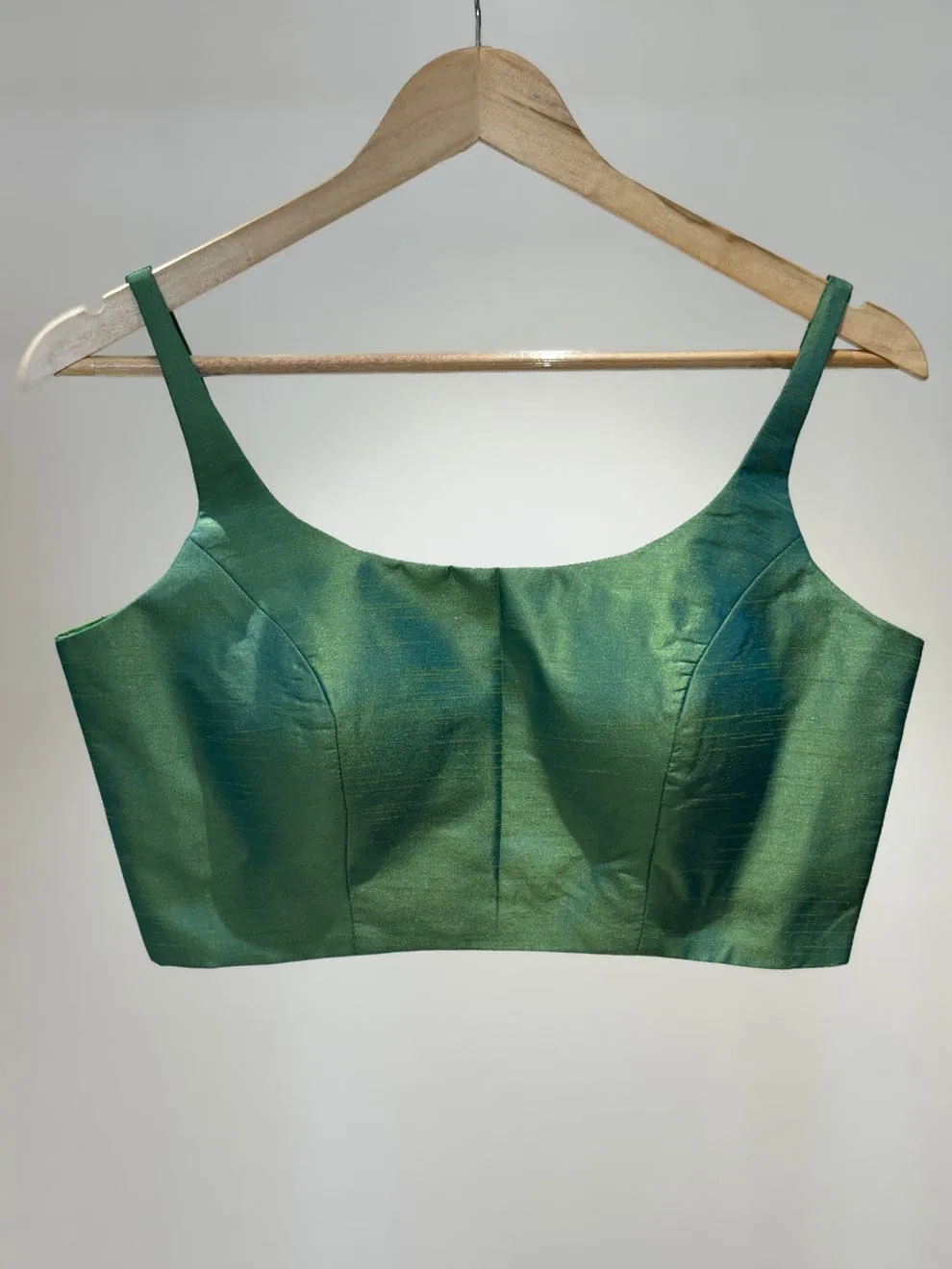 Sleeveless Raw Silk Blouse in Emerald Green – Ready-to-Wear Elegant Scoop Neck Designer Blouse 1