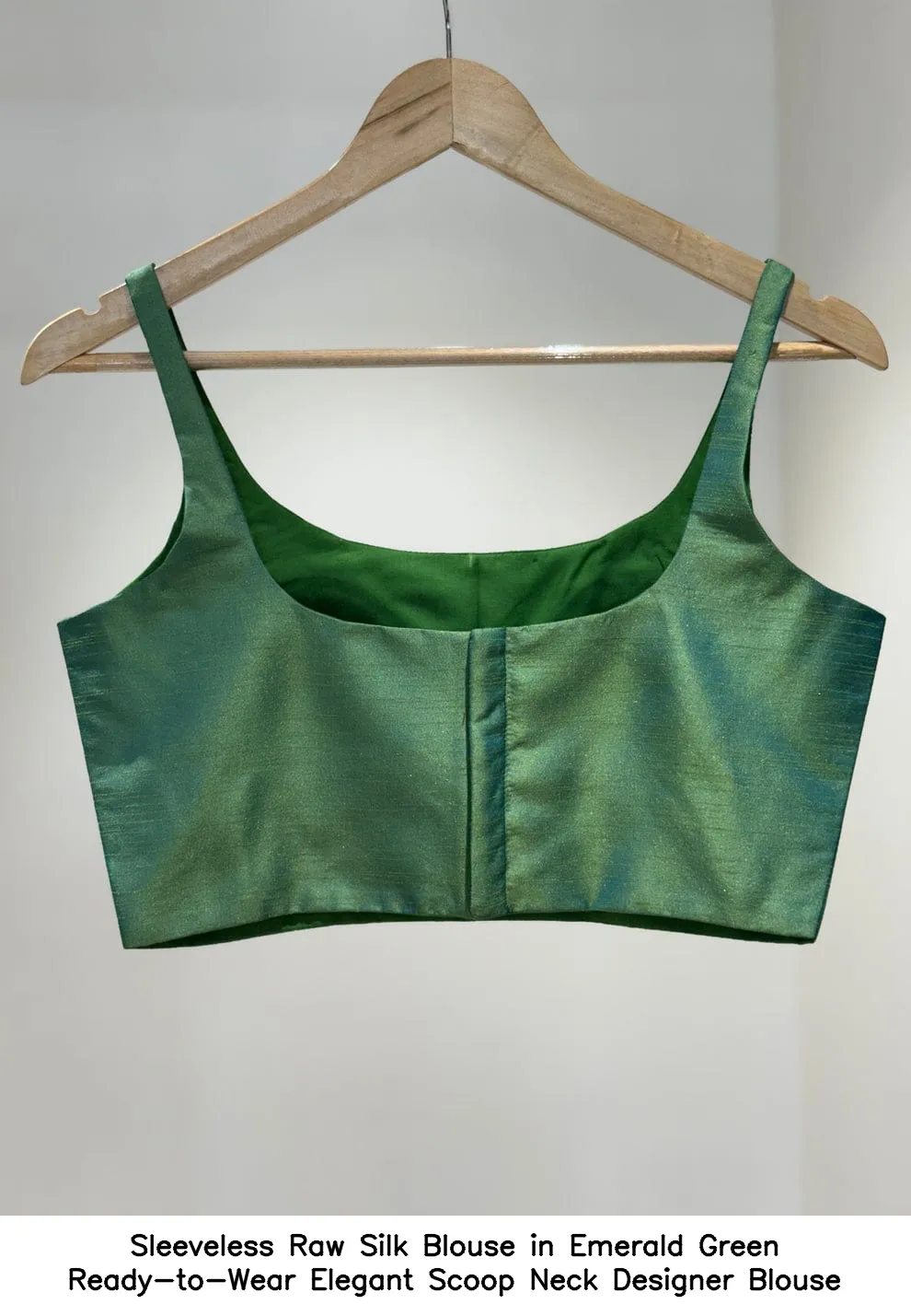 Sleeveless Raw Silk Blouse in Emerald Green – Ready-to-Wear Elegant Scoop Neck Designer Blouse 2