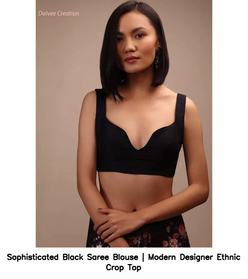 Sophisticated Black Saree Blouse | Modern Designer Ethnic Crop Top 2