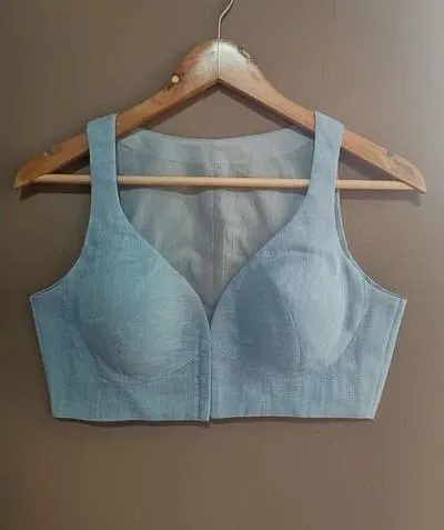 Structured Pastel Blue Blouse for Saree | Ready-to-Wear Ethnic Crop Top 1