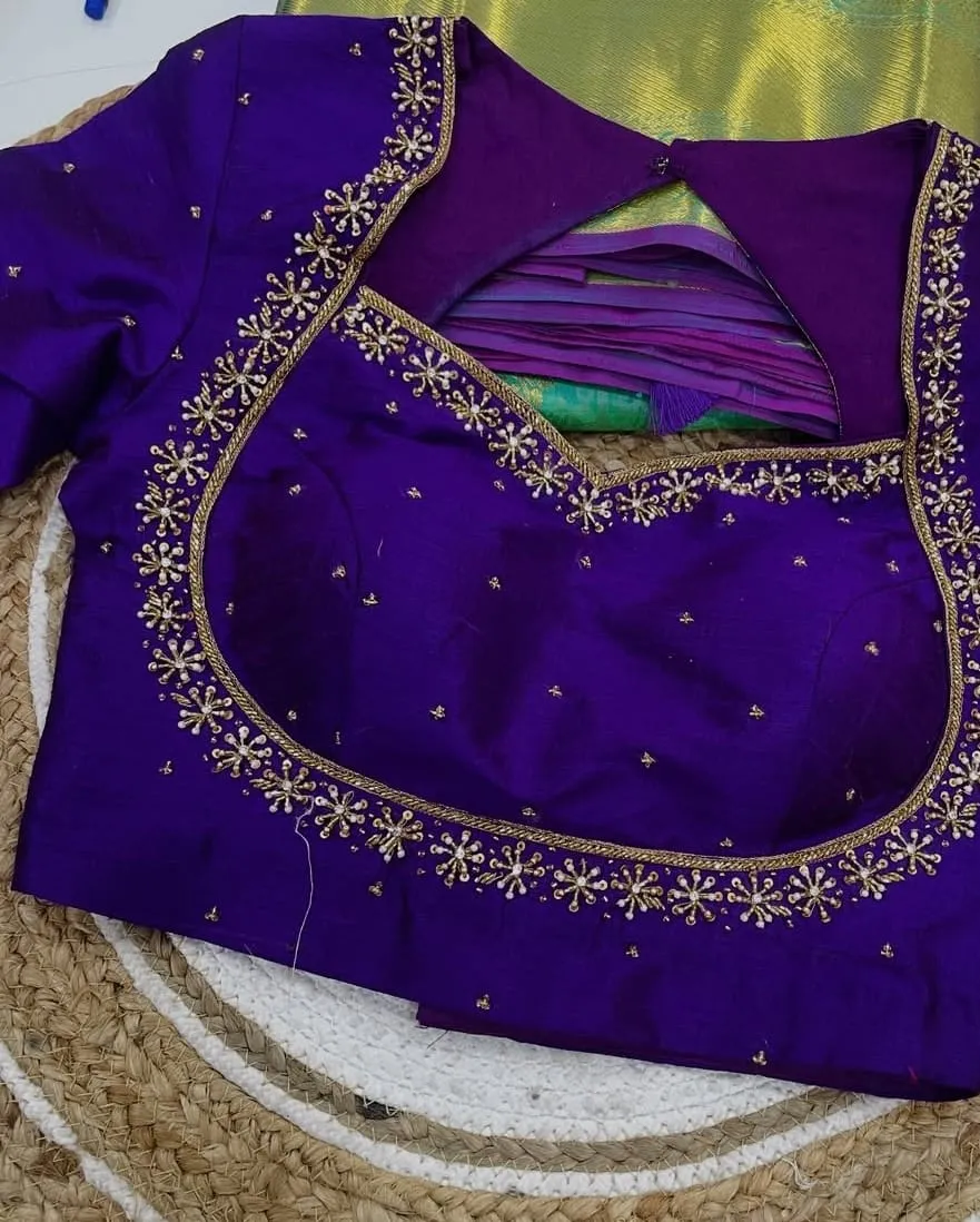 Stunning Purple Handcrafted Blouse | Party Wear Aari Work Blouse for Women | Custom Ethnic Design