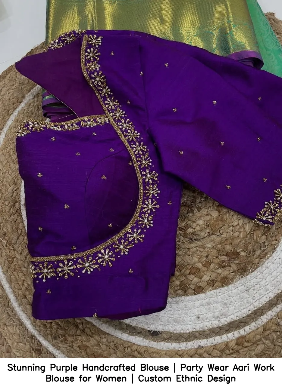 Stunning Purple Handcrafted Blouse | Party Wear Aari Work Blouse for Women | Custom Ethnic Design 2