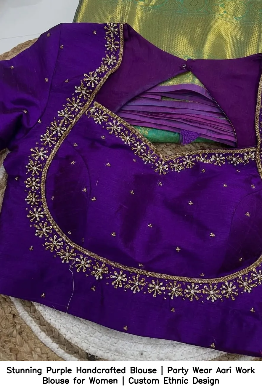 Stunning Purple Handcrafted Blouse | Party Wear Aari Work Blouse for Women | Custom Ethnic Design 3