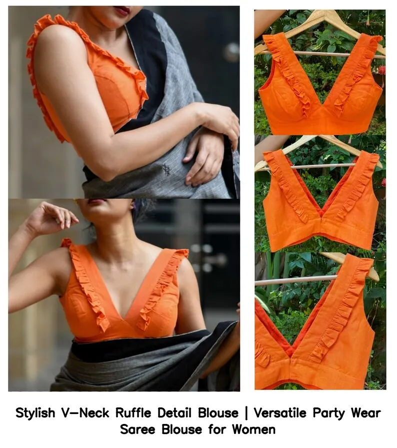 Stylish V-Neck Ruffle Detail Blouse | Versatile Party Wear Saree Blouse for Women 10