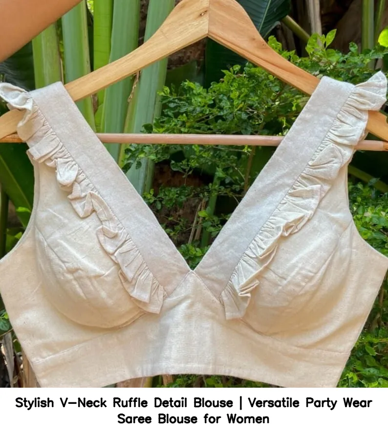 Stylish V-Neck Ruffle Detail Blouse | Versatile Party Wear Saree Blouse for Women 3