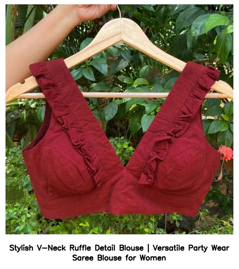 Stylish V-Neck Ruffle Detail Blouse | Versatile Party Wear Saree Blouse for Women 4