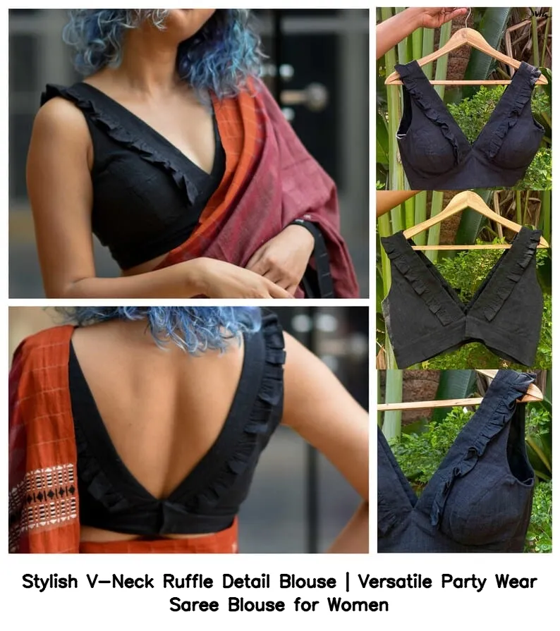 Stylish V-Neck Ruffle Detail Blouse | Versatile Party Wear Saree Blouse for Women 5