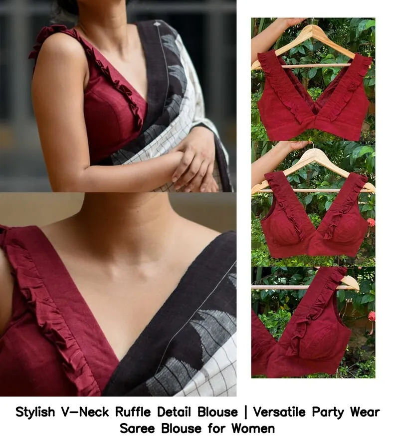 Stylish V-Neck Ruffle Detail Blouse | Versatile Party Wear Saree Blouse for Women 9