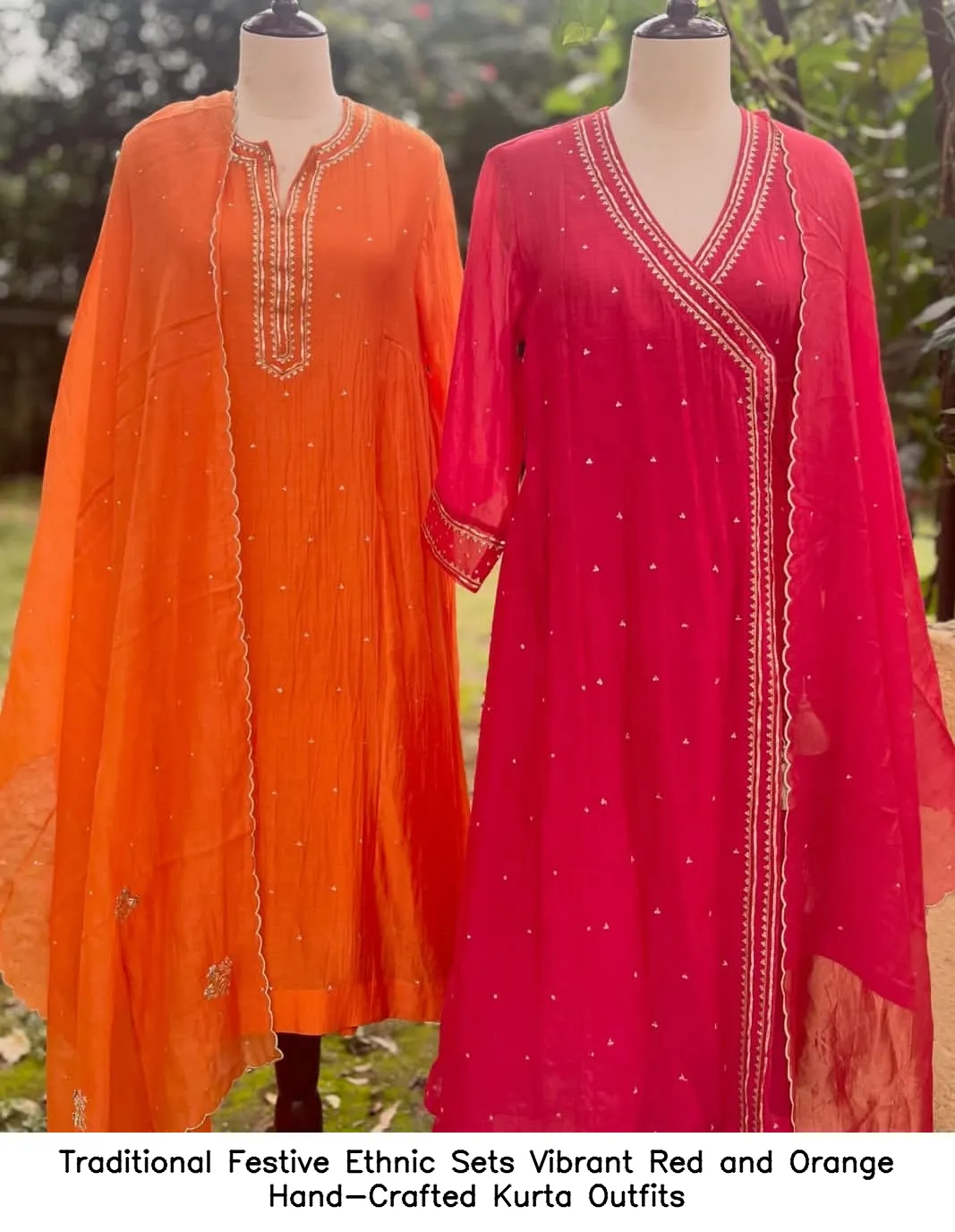 Traditional Festive Ethnic Sets Vibrant Red and Orange Hand-Crafted Kurta Outfits 2