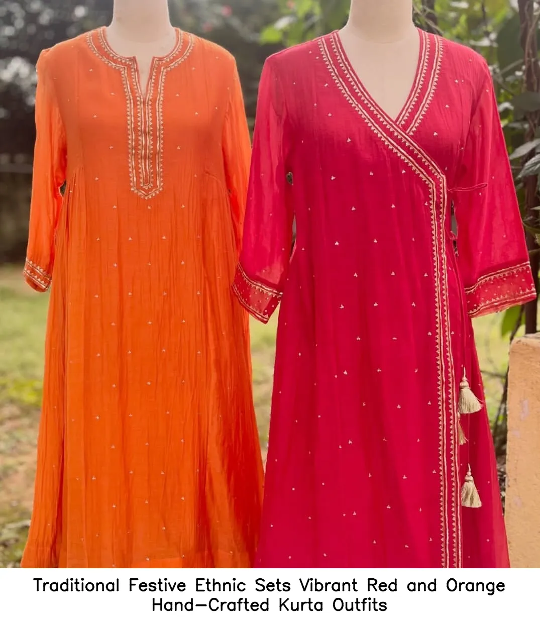 Traditional Festive Ethnic Sets Vibrant Red and Orange Hand-Crafted Kurta Outfits 3