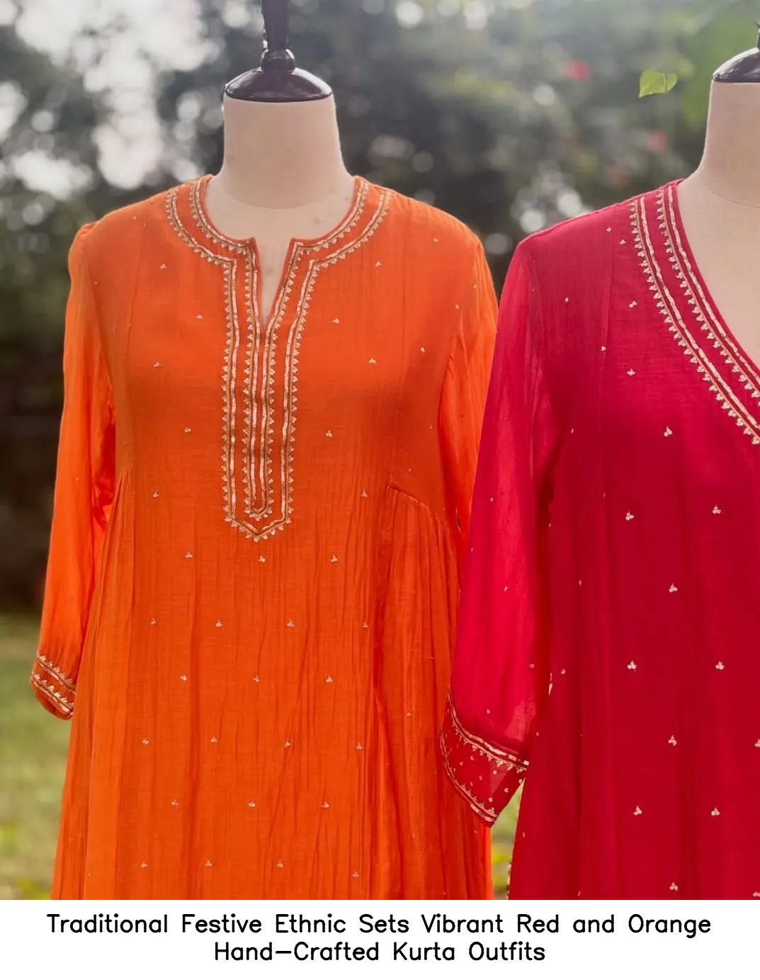 Traditional Festive Ethnic Sets Vibrant Red and Orange Hand-Crafted Kurta Outfits 4