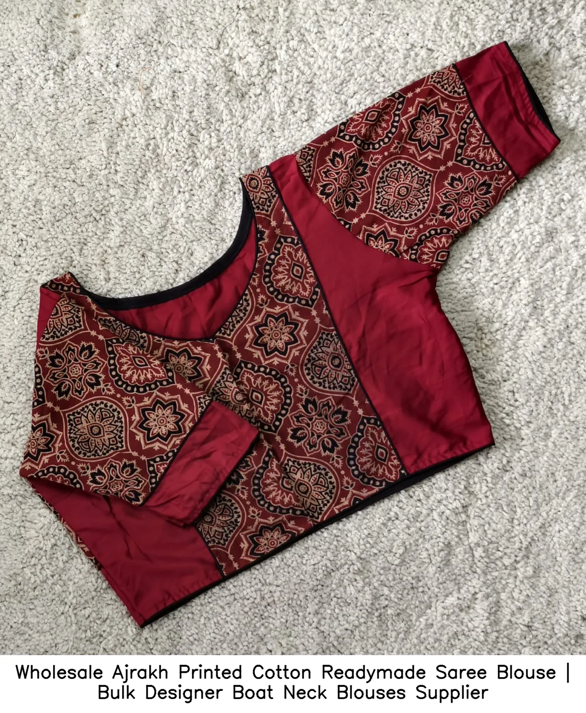 Wholesale Ajrakh Printed Cotton Readymade Saree Blouse | Bulk Designer Boat Neck Blouses Supplier 2