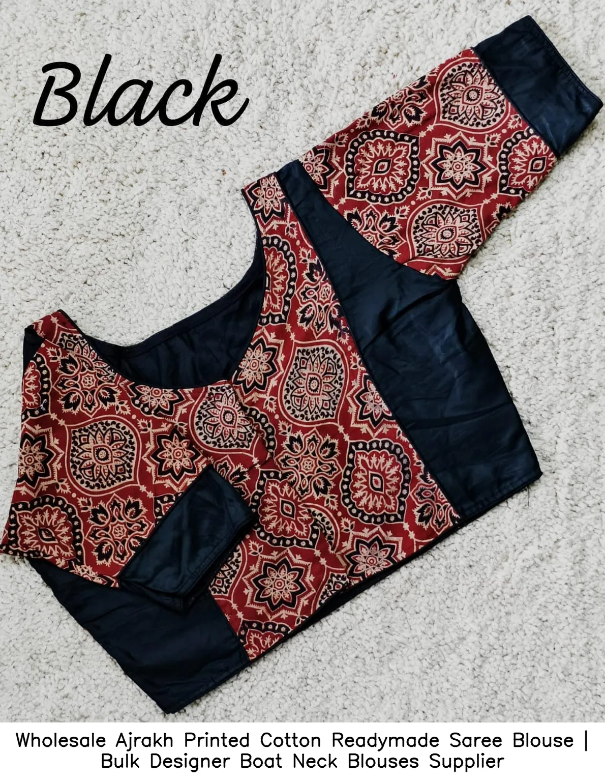 Wholesale Ajrakh Printed Cotton Readymade Saree Blouse | Bulk Designer Boat Neck Blouses Supplier 4