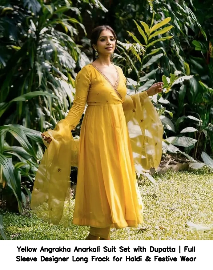 Yellow Angrakha Anarkali Suit Set with Dupatta | Full Sleeve Designer Long Frock for Haldi & Festive Wear 2