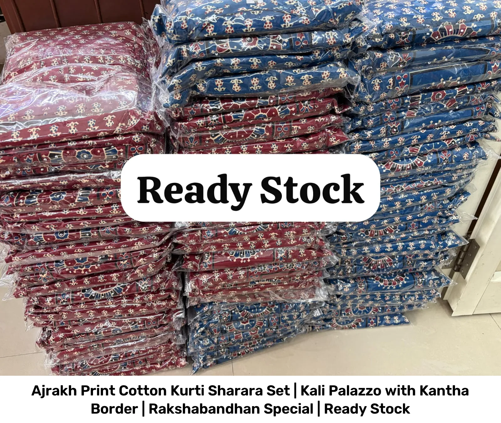 Ajrakh Print Cotton Kurti Sharara Set | Kali Palazzo with Kantha Border | Rakshabandhan Special | Ready Stock 2