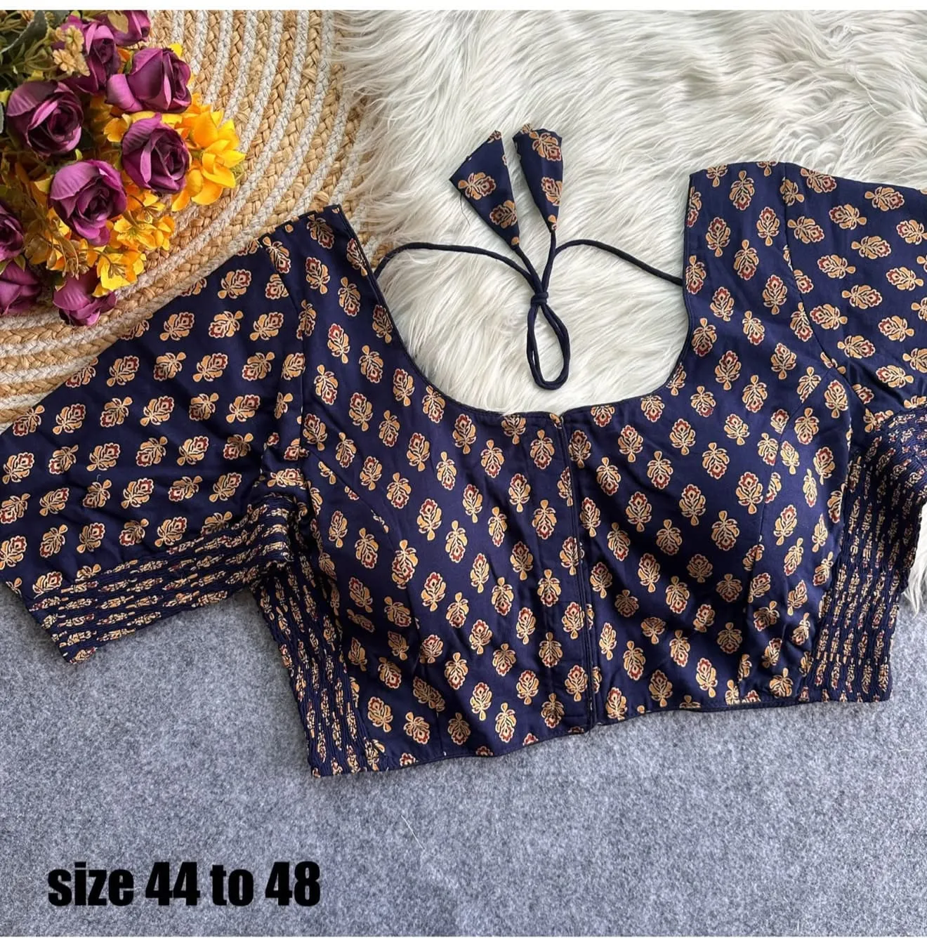 Big Size Stretchable Ajrakh Blouse Wholesale | Sizes 44–48 Direct Factory Price