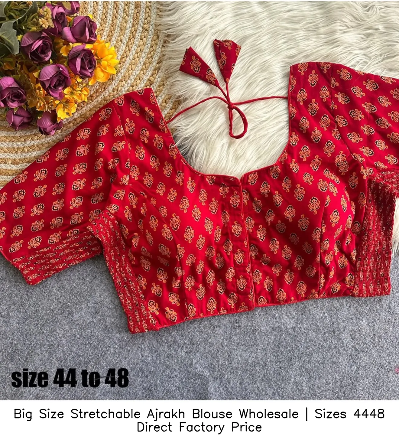 Big Size Stretchable Ajrakh Blouse Wholesale | Sizes 44–48 Direct Factory Price 2
