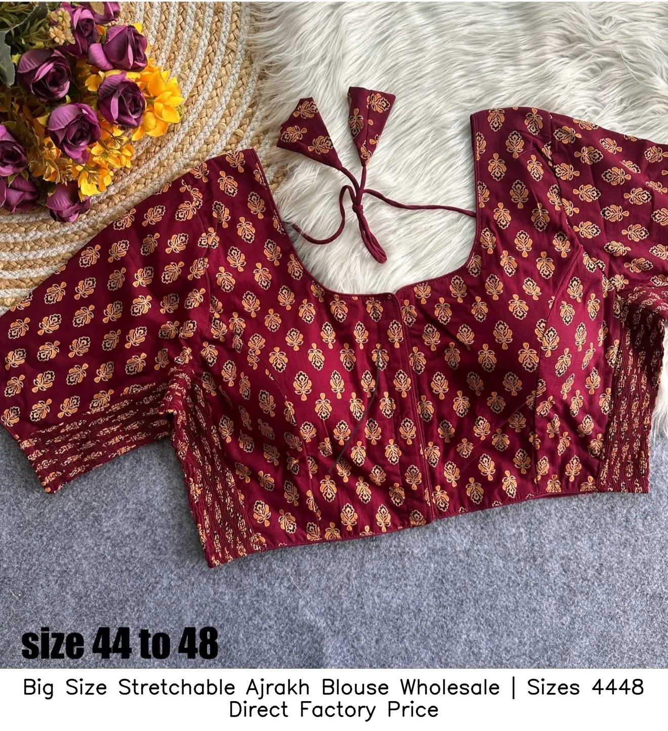 Big Size Stretchable Ajrakh Blouse Wholesale | Sizes 44–48 Direct Factory Price 3