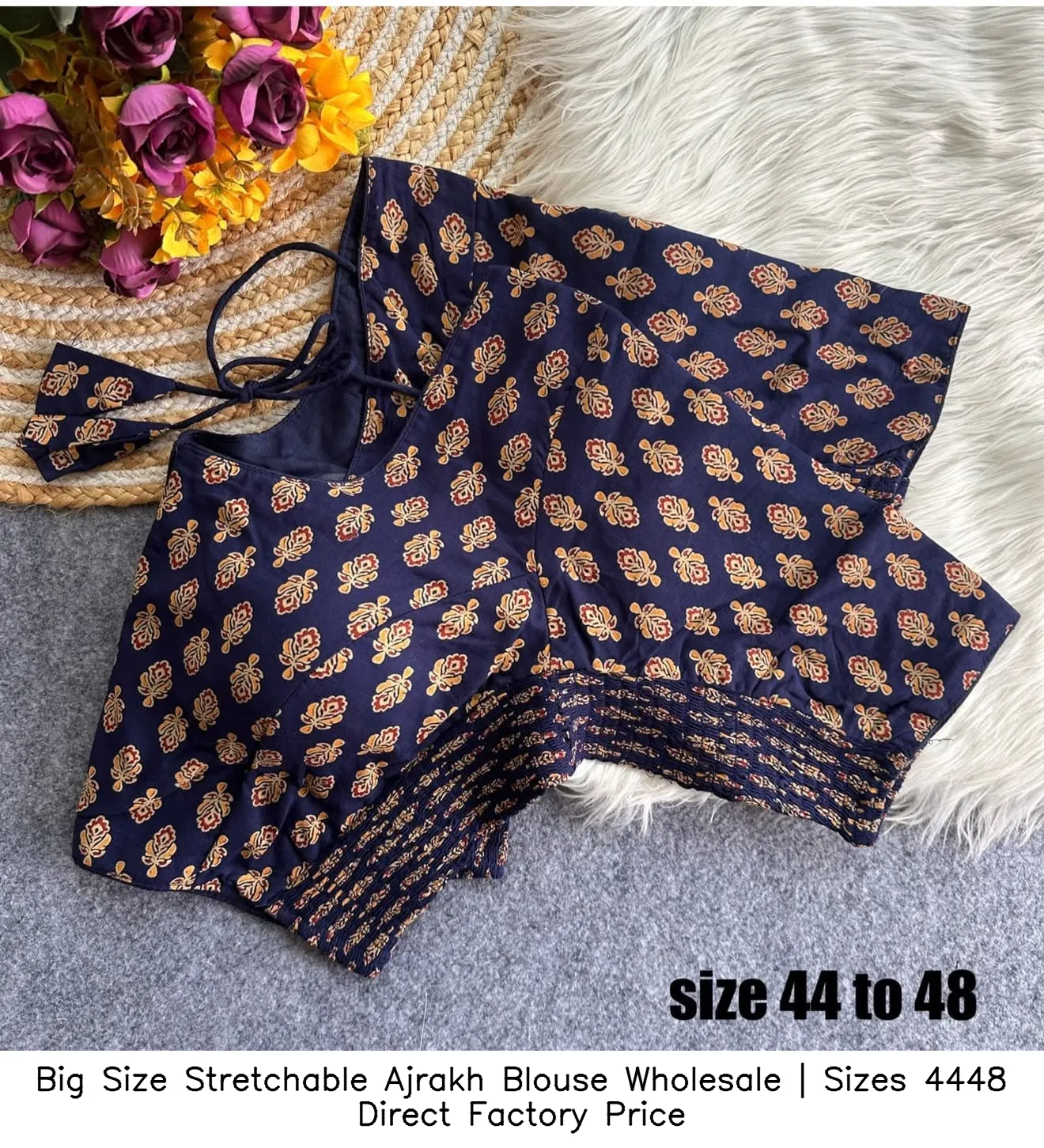 Big Size Stretchable Ajrakh Blouse Wholesale | Sizes 44–48 Direct Factory Price 4