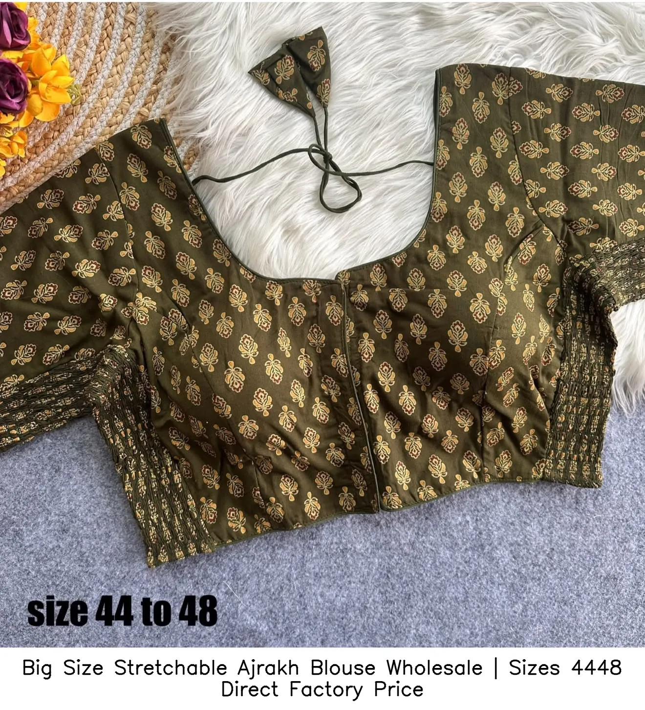 Big Size Stretchable Ajrakh Blouse Wholesale | Sizes 44–48 Direct Factory Price 5