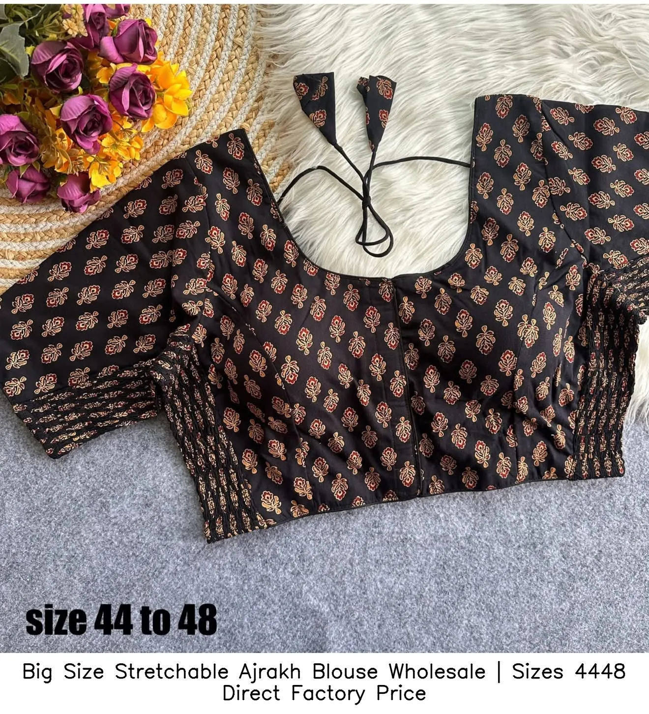 Big Size Stretchable Ajrakh Blouse Wholesale | Sizes 44–48 Direct Factory Price 7