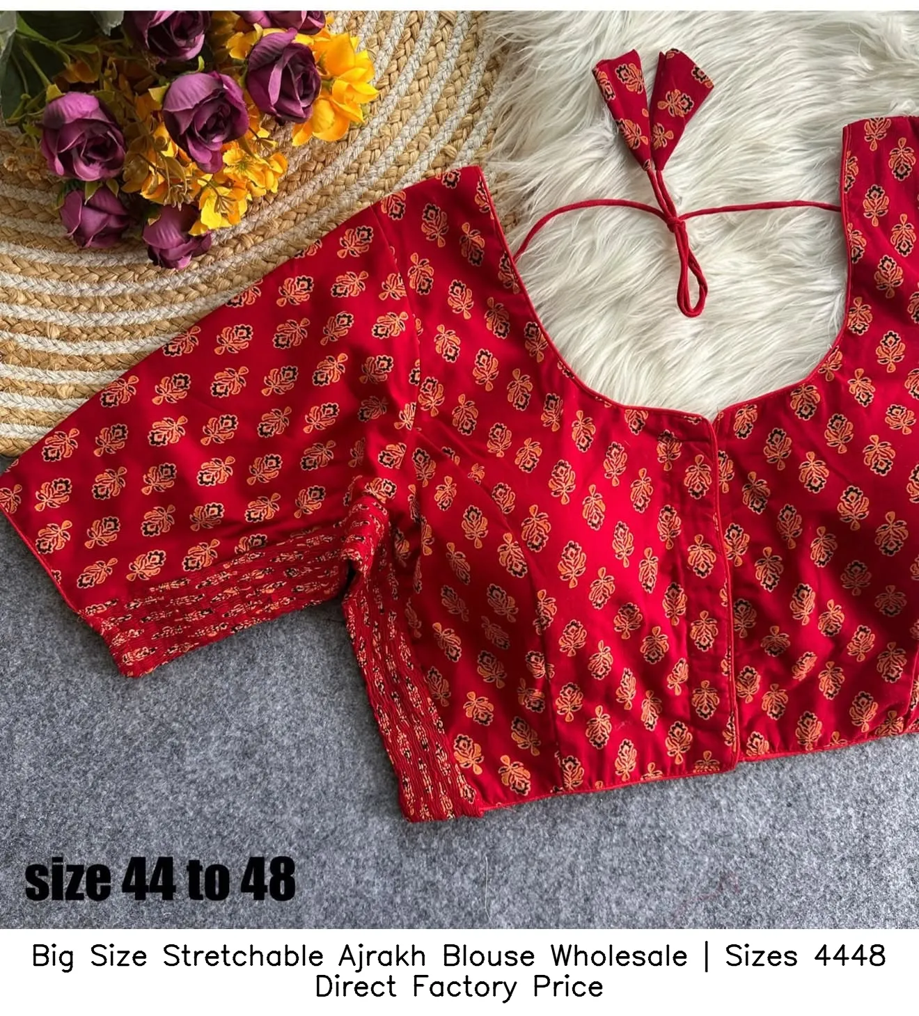 Big Size Stretchable Ajrakh Blouse Wholesale | Sizes 44–48 Direct Factory Price 9