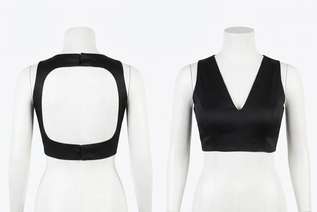 Black Cutout Back Saree Blouse | Deep V-Neck Sleeveless Designer Blouse
