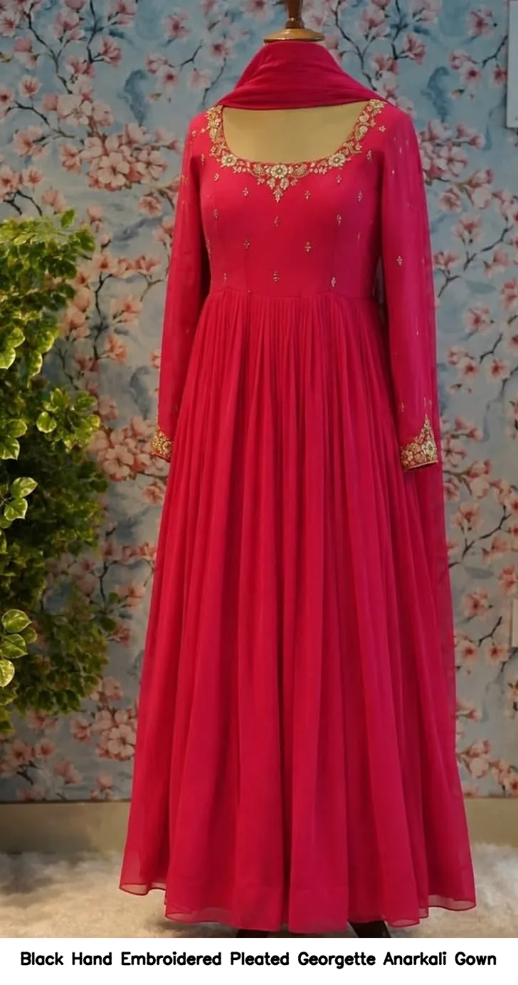 Black Hand Embroidered Pleated Georgette Anarkali Gown 2